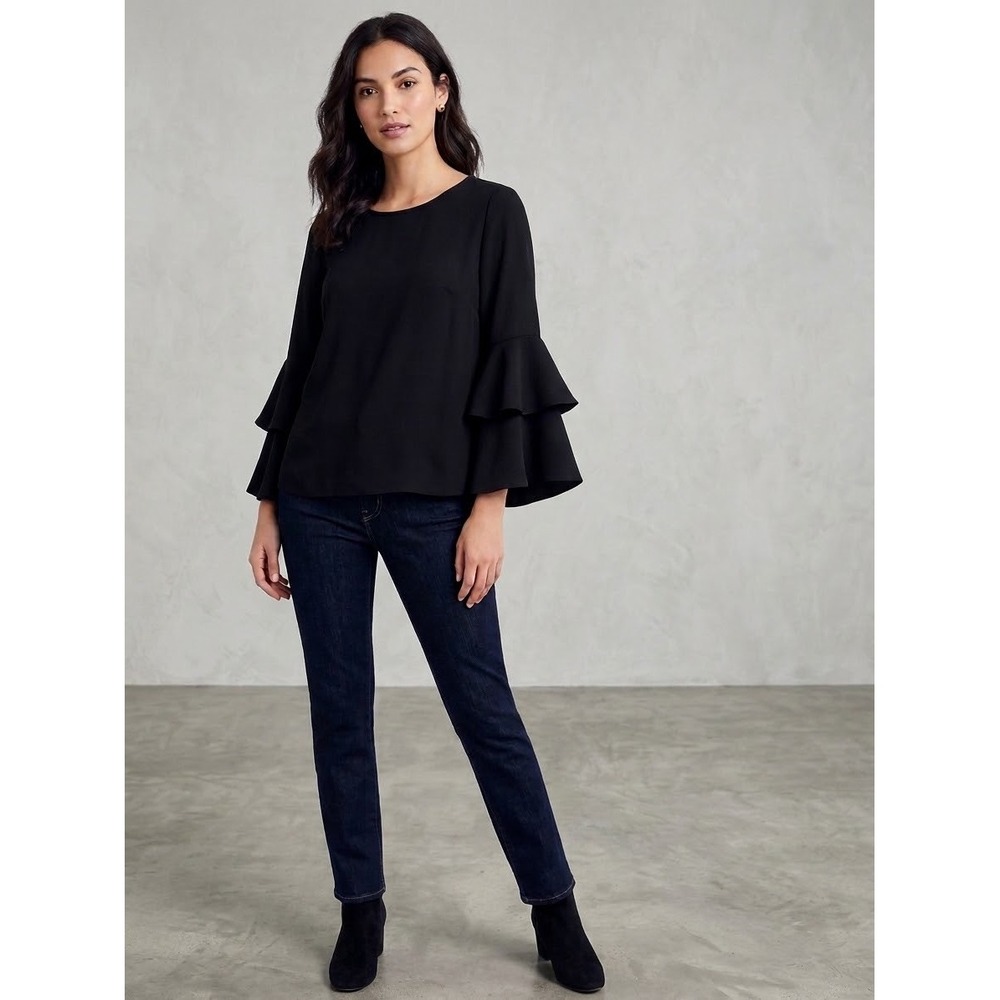 J.Crew Black Double Tier Bell Sleeve Blouse Top H2197 Size 0